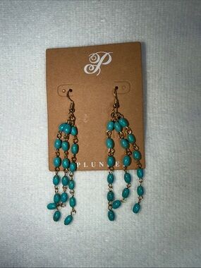 Plunder Turquoise Beaded Gold-Chain Drape Earrings
